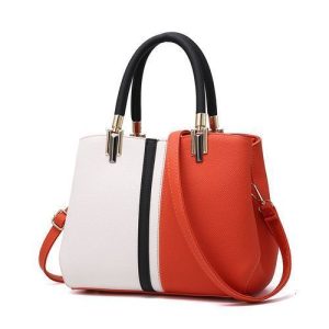 Sac à Main Femme De Marque, Avec Zip, Sac De Haute Qualité Orange-Noir