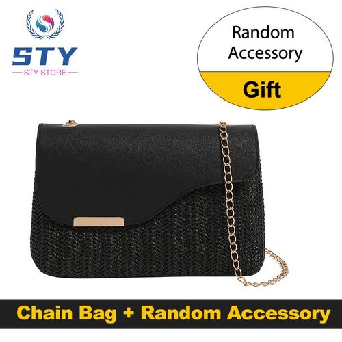 STY Women Chain Bags Small Woven Cross-body Bag Sling Bag + Gift( Accessory X 1 )- Black