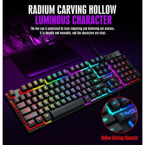Ensemble Souris Et Clavier Gaming Lumineux 3 Pièces T- Wolf