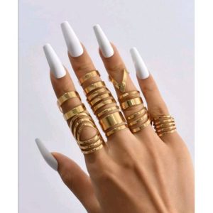 1 Ensemble Bague Femme 9 Pièces: Jaune Or