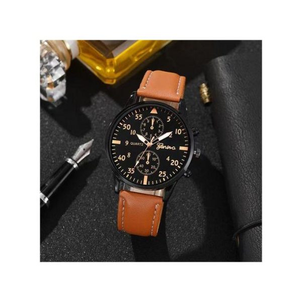 2 Ensemble de 4 montres de sport pour hommes hommes montre à quartz d'affaires de luxe bracelet en cuir marron hommes Casual Watch