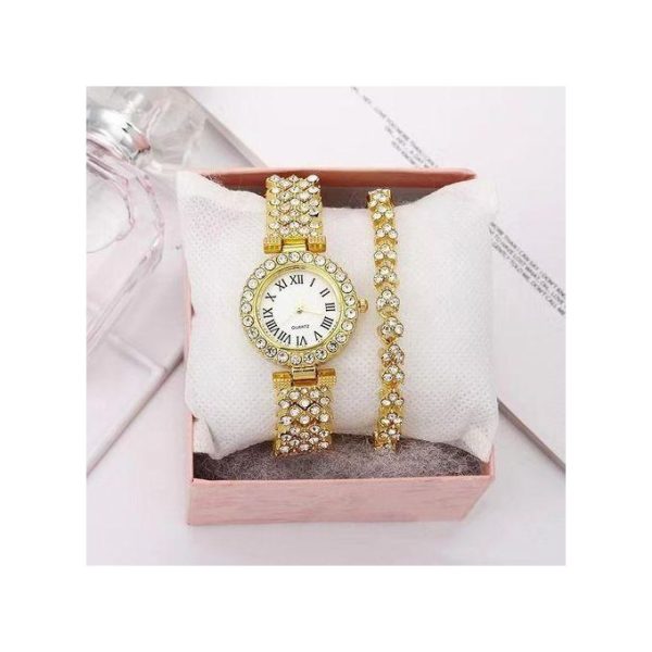 2 2 En 1 Mode Montre Femme Et Chaîne à Main -Or