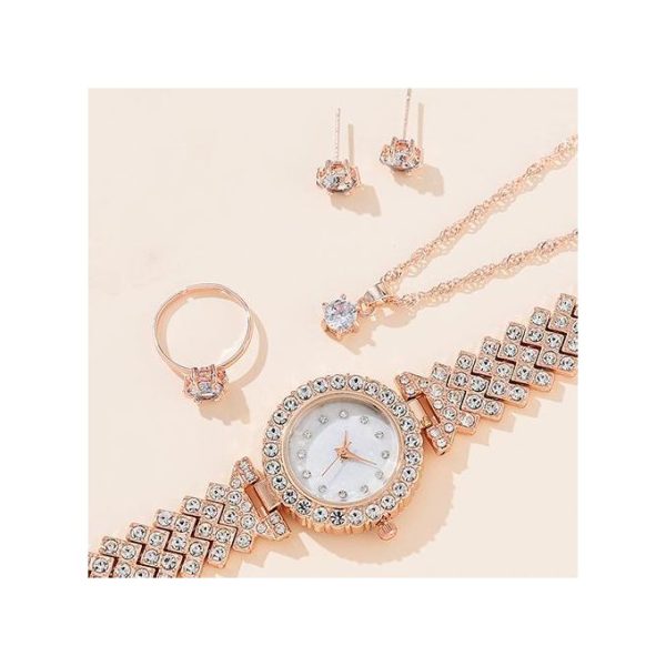 2 Ensemble Montre Collier Bague Boucles d'oreilles Bracelet pour Femme - Rose
