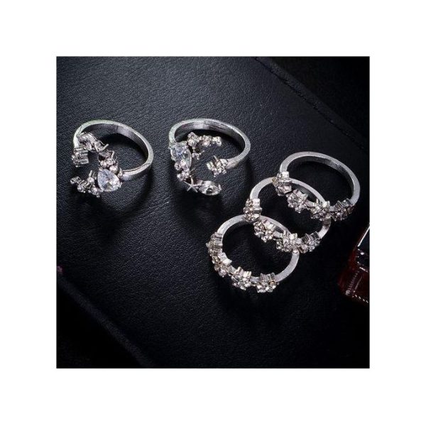 Ensemble de bagues réglables vintage femme étoile et lune, 5 pièces/ensemble