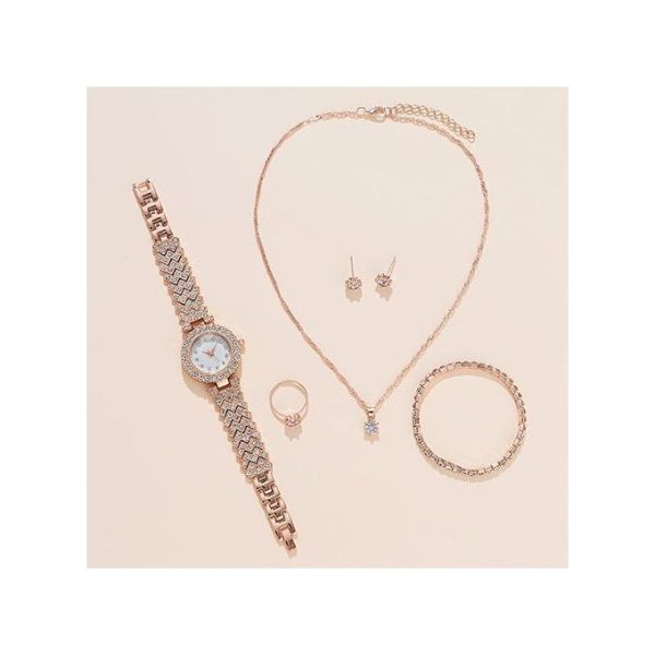 3 Ensemble Montre Collier Bague Boucles d'oreilles Bracelet pour Femme - Rose