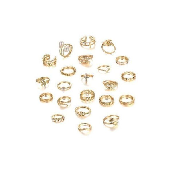 3 Ensemble de Bagues Géométriques Dorées pour Femme – 20 Pièces