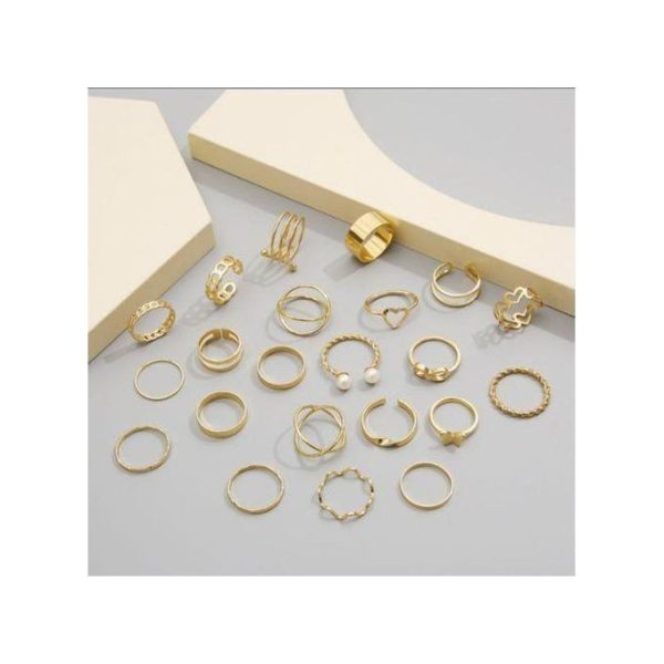 3 Ensemble de 22 Bagues Dorées Unisexe – Motif Cœur