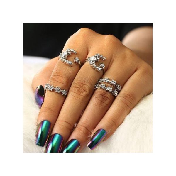 Ensemble de bagues réglables vintage femme étoile et lune, 5 pièces/ensemble