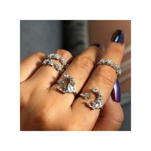 Ensemble de bagues réglables vintage femme étoile et lune, 5 pièces/ensemble