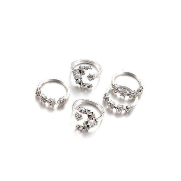 Ensemble de bagues réglables vintage femme étoile et lune, 5 pièces/ensemble