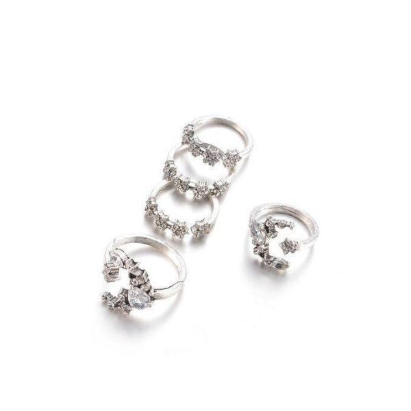 Ensemble de bagues réglables vintage femme étoile et lune, 5 pièces/ensemble