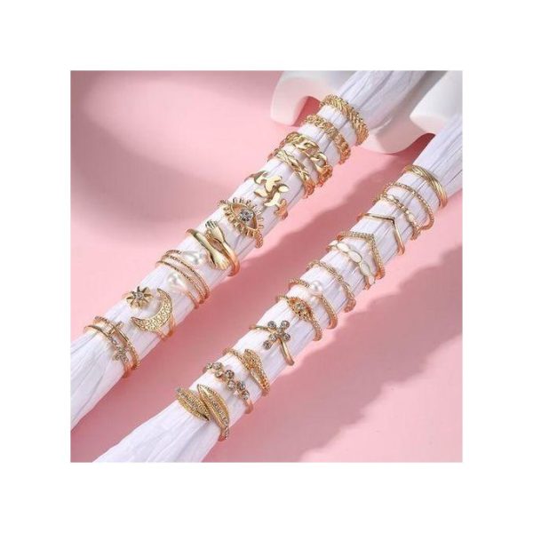 7 Ensemble de Bagues Géométriques Dorées pour Femme – 20 Pièces